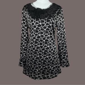 DouDou Korean 3D Rosette Tunic Top M 77 Beaded Mesh Black Silver Y2K Whimsigoth